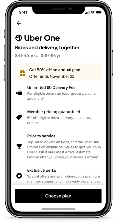 Uber One benefits in the app.