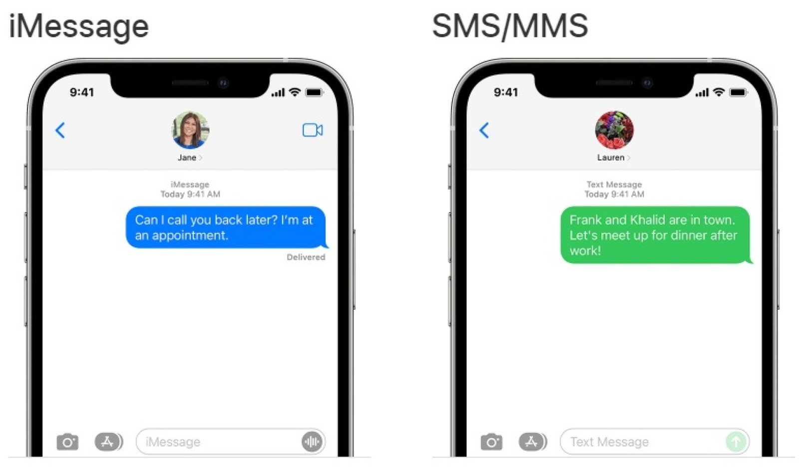 Green text compared to blue iMessage