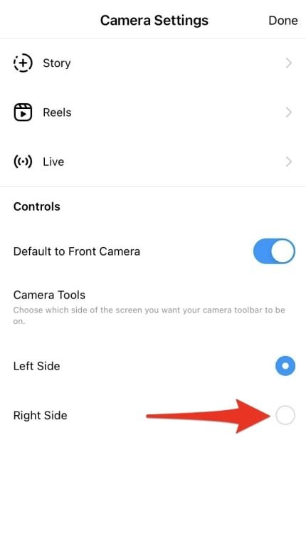 Screenshot of Instagram Story settings