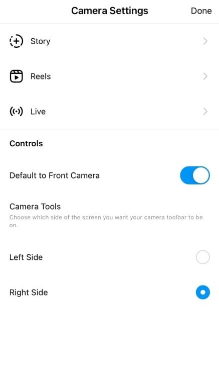 Screenshot of Instagram Story settings