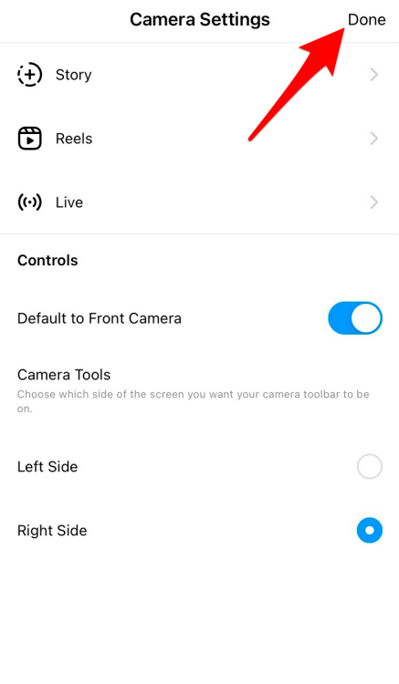 Screenshot of Instagram Story settings